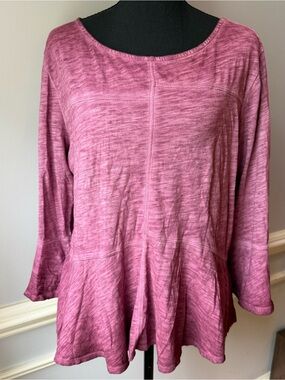 Anthropologie Akemi + Kin Peplum Top Pink Slub Cotton 3/4 Sleeve Medium